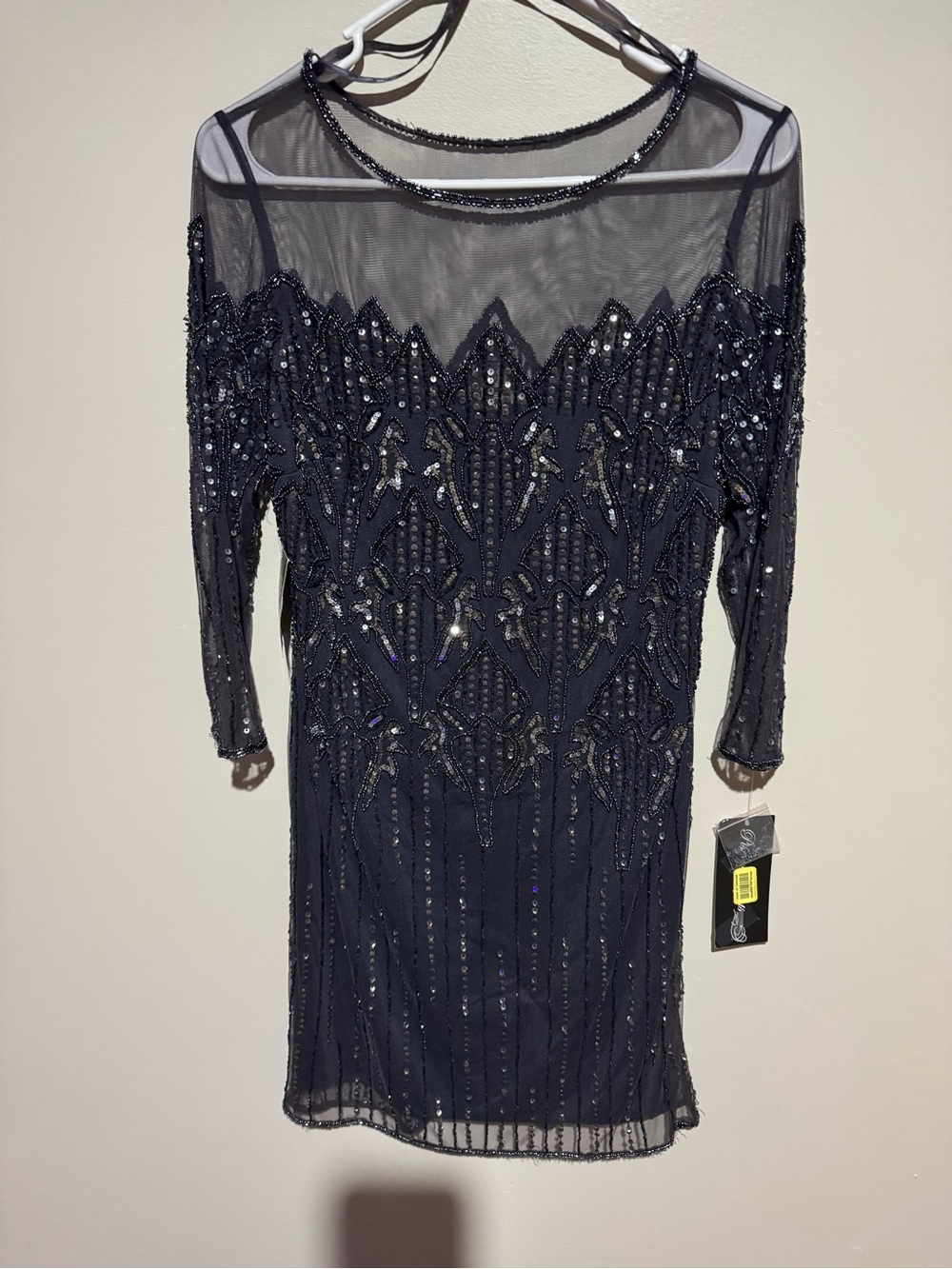 Embellished Black Mesh Cocktail Dress